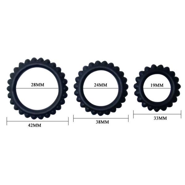 TITAN SET 3PCS COCK RING BLACK 2.8 + 2.4 + 1.9 CM