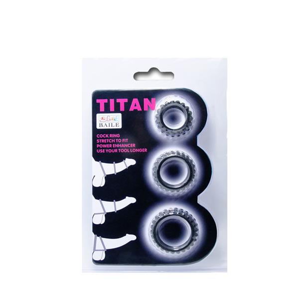 TITAN SET 3PCS COCK RING BLACK 2.8 + 2.4 + 1.9 CM