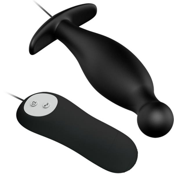 SILIKONSKI ANALNI ČEP 12 MODA VIBRACIJE CRNI