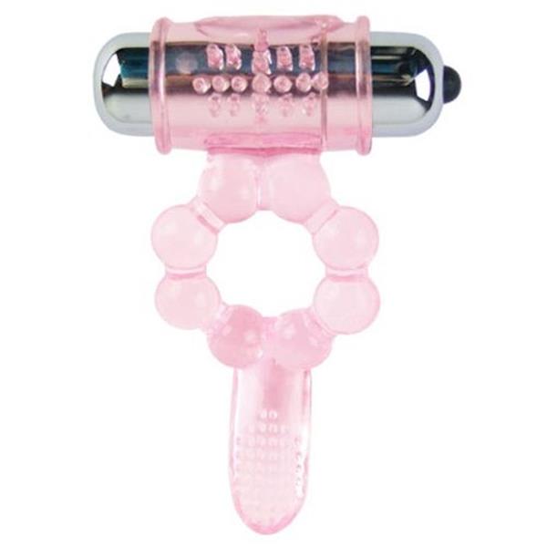 SILICONE RING 10 TONGUE RHYTHMS WITH PINK VIBRATION
