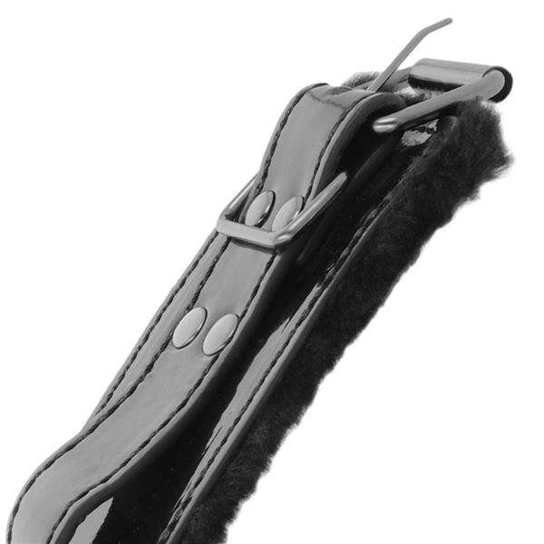 ADJUSTABLE BLACK LEATHER ANKLE HANDCUFFS WITH PADLOCK
