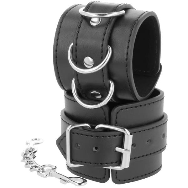 BLACK ADJUSTABLE LEATHER ANKLE HANDCUFFS