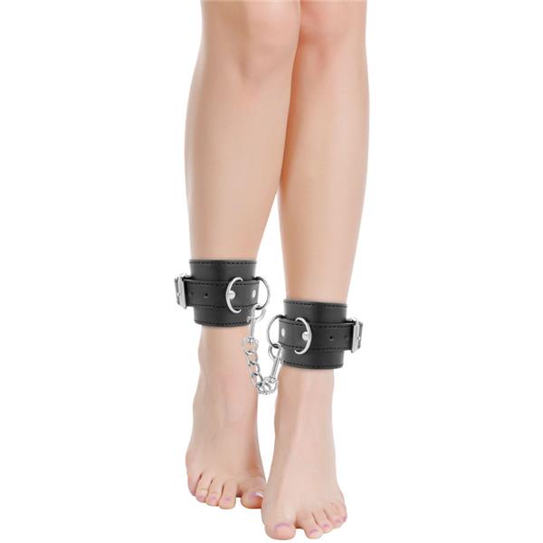 BLACK ADJUSTABLE LEATHER ANKLE HANDCUFFS