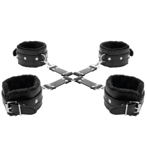 LEATHER HANDCUFFS FOR FOOT AND HANDS BLACK