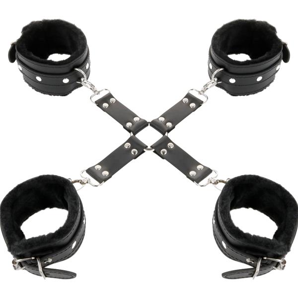 LEATHER HANDCUFFS FOR FOOT AND HANDS BLACK