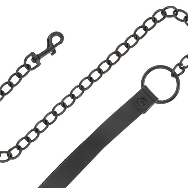 BLACK LEATHER HANDCUFFS AND COLLAR