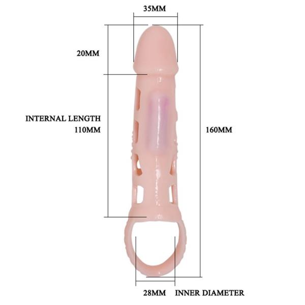 PENIS EXTENDER COVER WITH VIBRATION AND NATURAL STRAP 13.5 CM