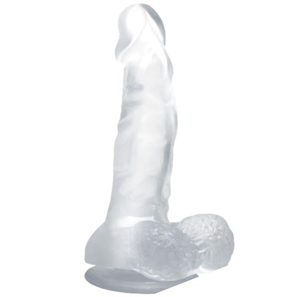 REALISTIC DILDO WITH SUCTION CUP AND TESTICLES 16.7 CM TRANSPARENT