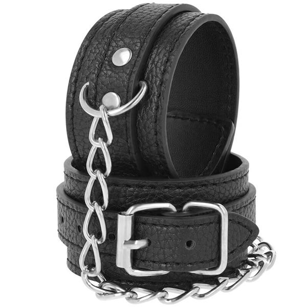 BLACK TEXTURED LEATHER HANDCUFFS