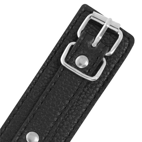 BLACK TEXTURED LEATHER HANDCUFFS