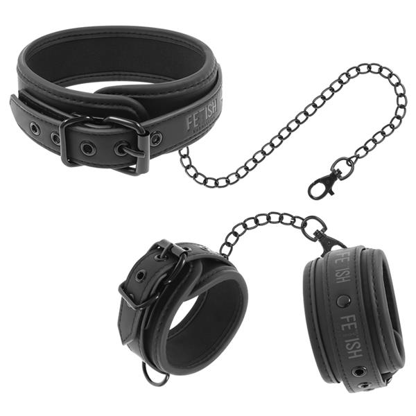 VEGAN LEATHER NECKLACE AND HANDCUFFS WITH NOPRENE LINING