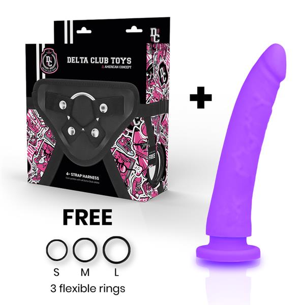 TOYS HARNESS + DONG PURPLE SILICONE 17 CM -O- 3 CM