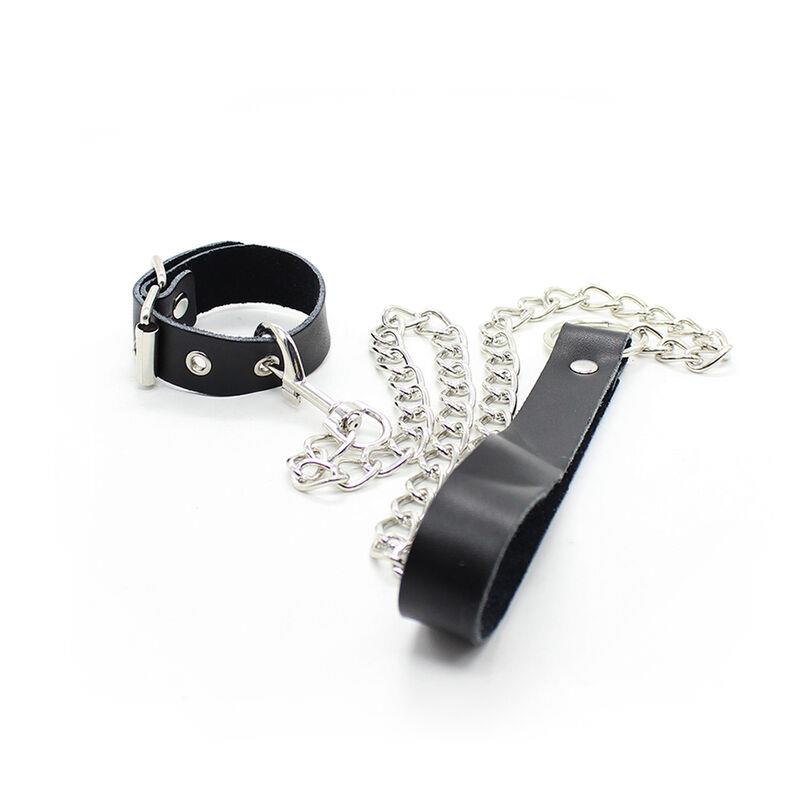 PENIS NECKLACE AND LEATHER STRAP WITH METAL CHAIN