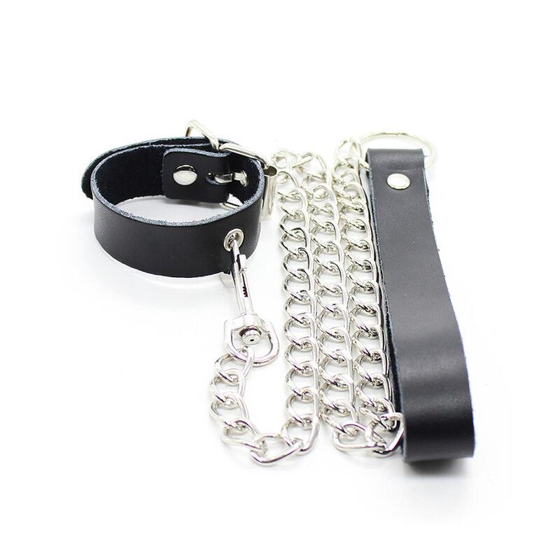 PENIS NECKLACE AND LEATHER STRAP WITH METAL CHAIN