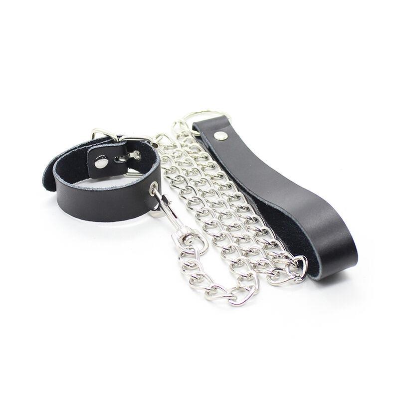PENIS NECKLACE AND LEATHER STRAP WITH METAL CHAIN