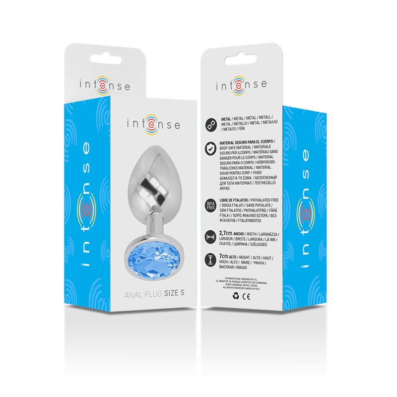 ALUMINUM METAL ANAL PLUG WITH BLUE CRYSTAL SIZE S