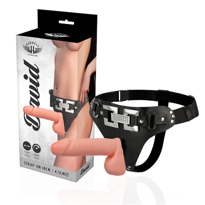DELUXE HARNESS WITH REALISTIC VIBRATION 18 CM -O- 4.5 CM