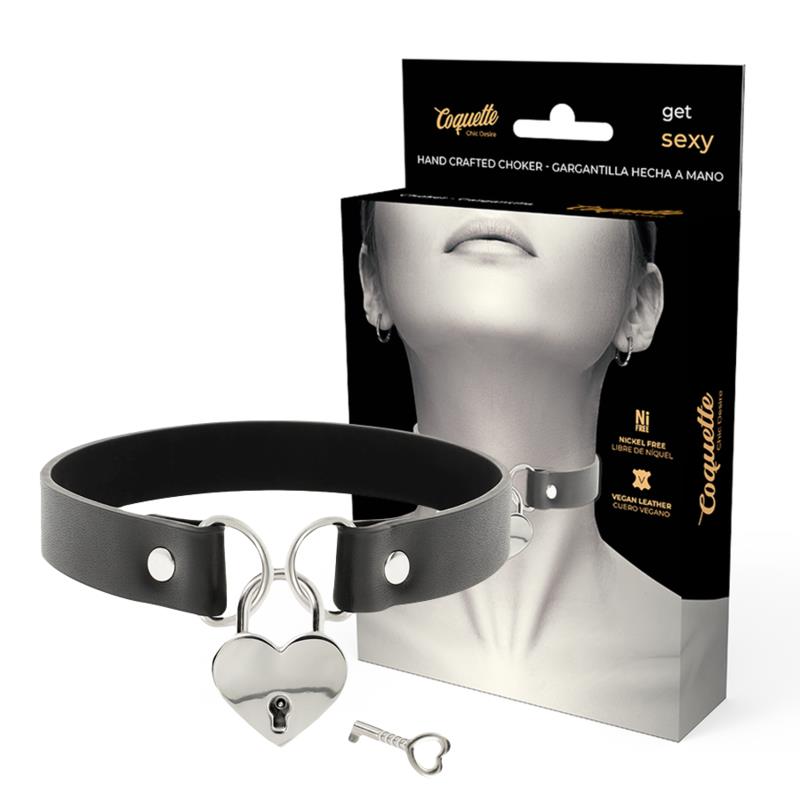 VEGAN LEATHER NECKLACE WITH HEART ACCESSORY WITH KEY