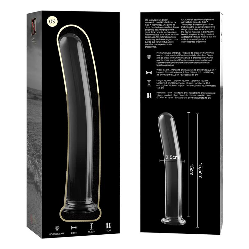 MODEL 9 DILDO BOROSILICATE GLASS CLEAR 15.5 CM -O- 2.5 CM