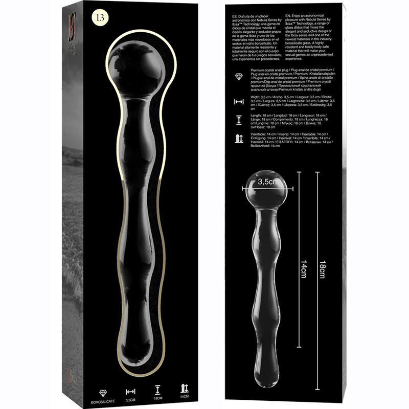 MODEL 13 DILDO BOROSILICATE GLASS CLEAR 18 CM -O- 3.5 CM