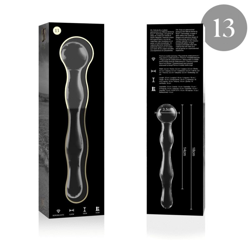 MODEL 13 DILDO BOROSILICATE GLASS CLEAR 18 CM -O- 3.5 CM