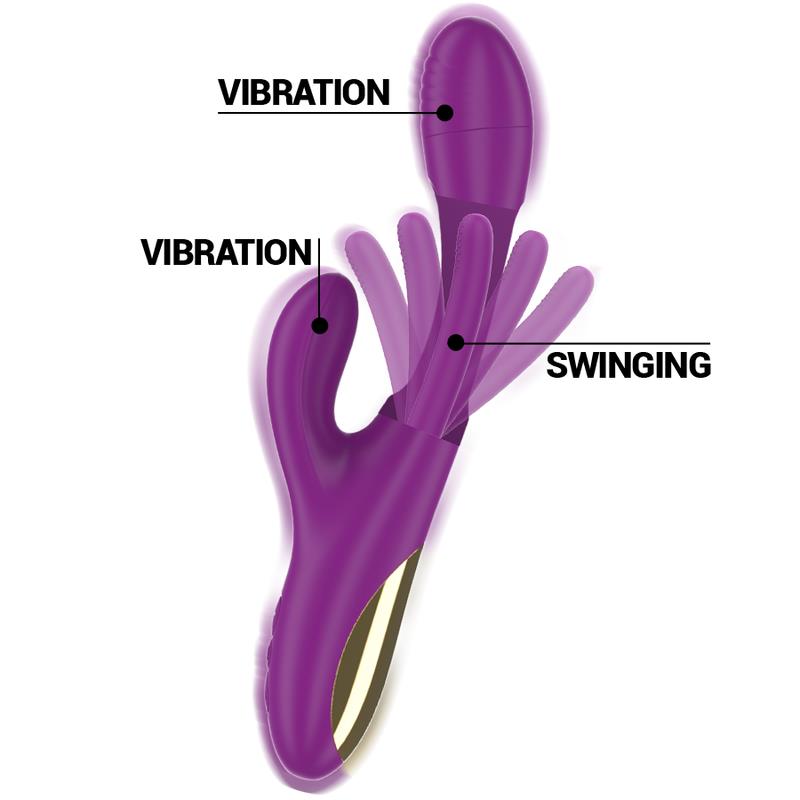 APOLO RECHARGEABLE MULTIFUNCTION VIBRATOR 7 VIBRATIONS WITH SWINGING MOTION PURPLE