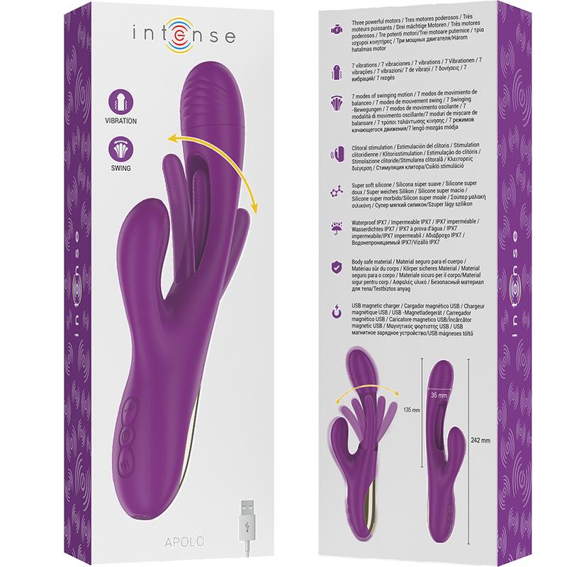 APOLO RECHARGEABLE MULTIFUNCTION VIBRATOR 7 VIBRATIONS WITH SWINGING MOTION PURPLE