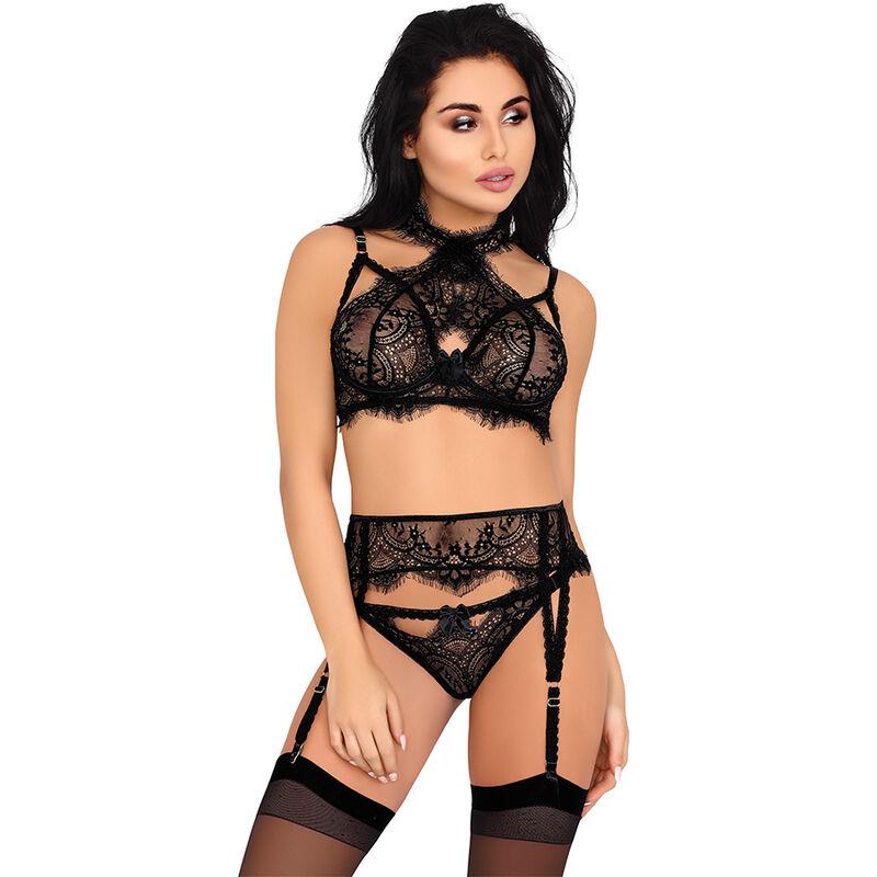 MAJALESA LC 90526 BRA + GARTER BELT + PANTY BLACK