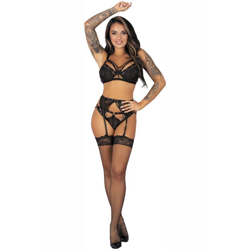 POJZON LC 90670 BRA + GARTER BELT + STOCKINGS + PANTY BLACK
