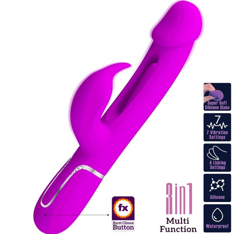 KAMPAS RABBIT 3 IN 1 MULTIFUNCTION VIBRATOR WITH TONGUE FUCHSIA