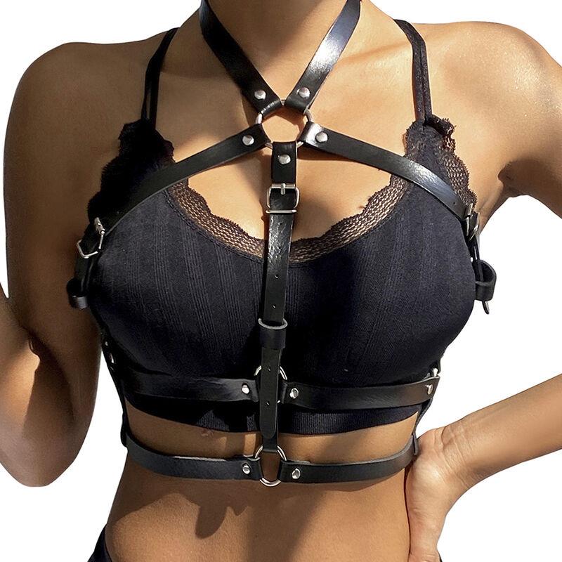 LEATHER RING CHEST HARNESS BLACK ONE SIZE