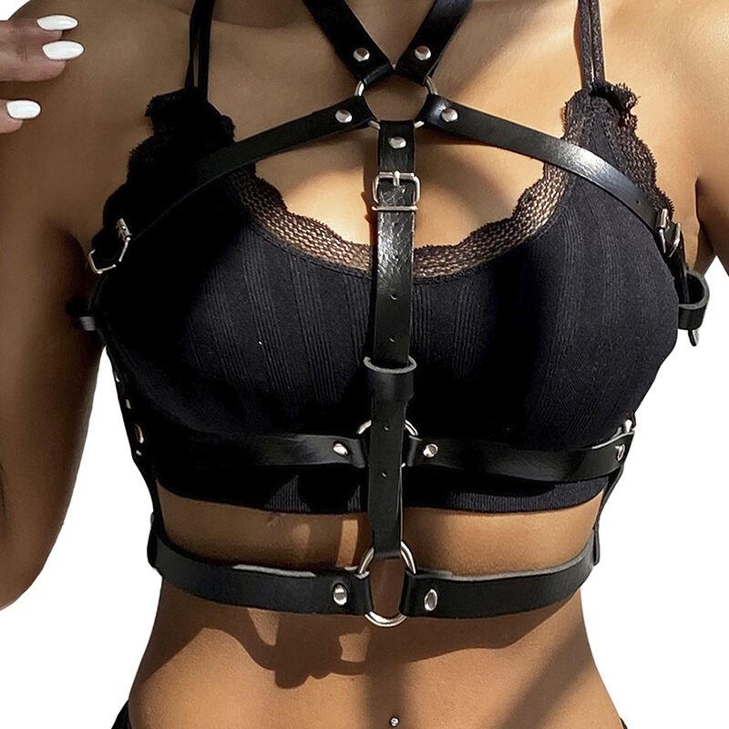 LEATHER RING CHEST HARNESS BLACK ONE SIZE