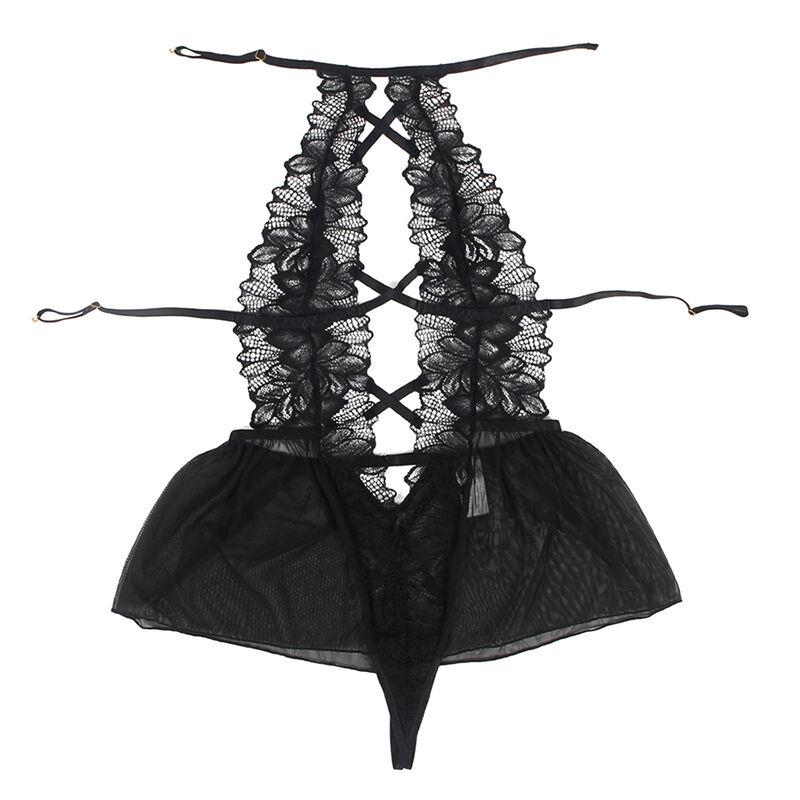 TEDDY HALTER NECK BARE BACK LACE BLACK S/M