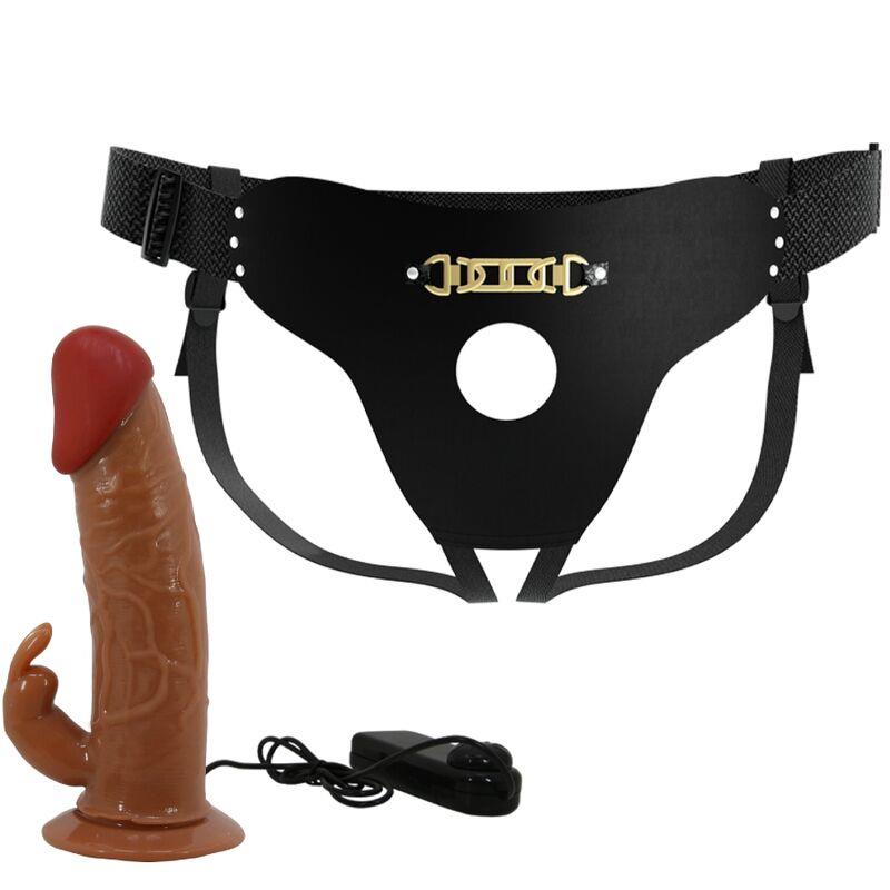 MARION HARNESS UNIVERSAL BRIEFS WITH VIBRATION DILDO 19 CM BROWN