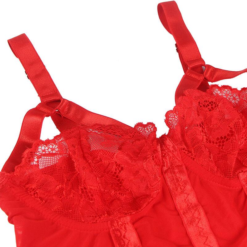 TEDDY WITH GARTER STRAP DETAIL CHEST RED S/M