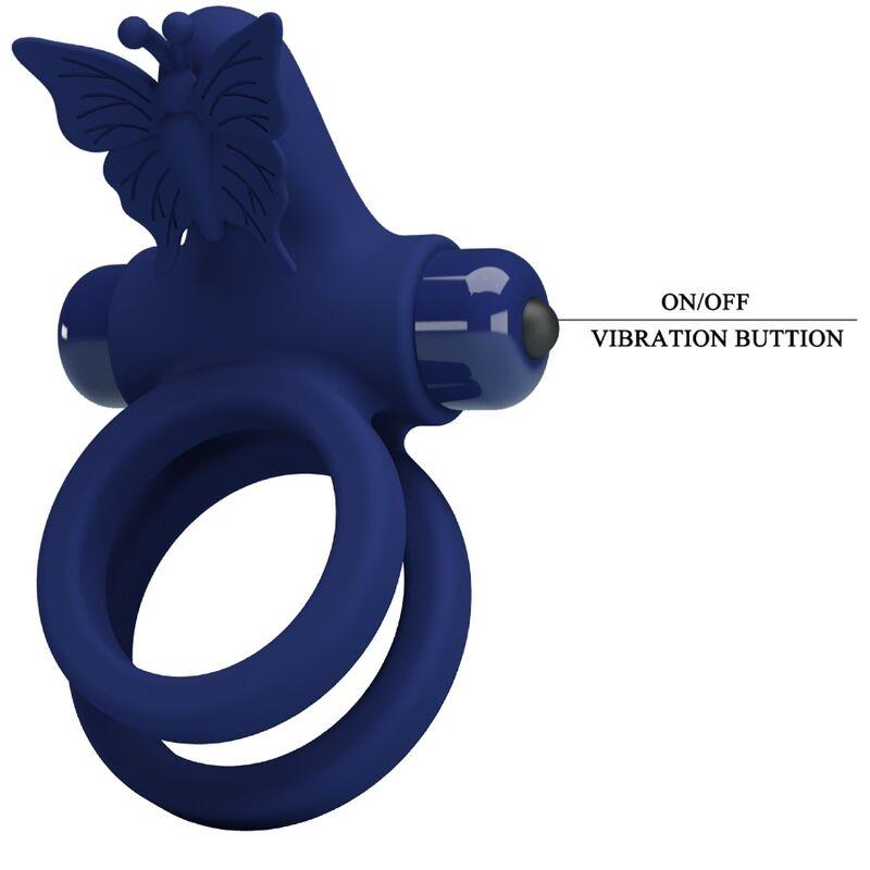 JAMELE DOUBLE RING WITH VIBRATION & BUTTERFLY STIMULATOR BLUE