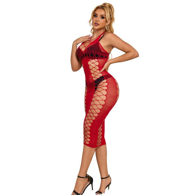 952327 LONG RED FISHNET DRESS ONE SIZE