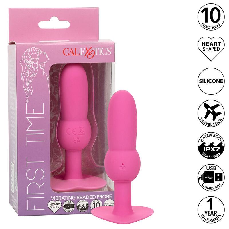 FIRST TIME ANAL PLUG BEADED PROBE 10 VIBRATIONS PINK