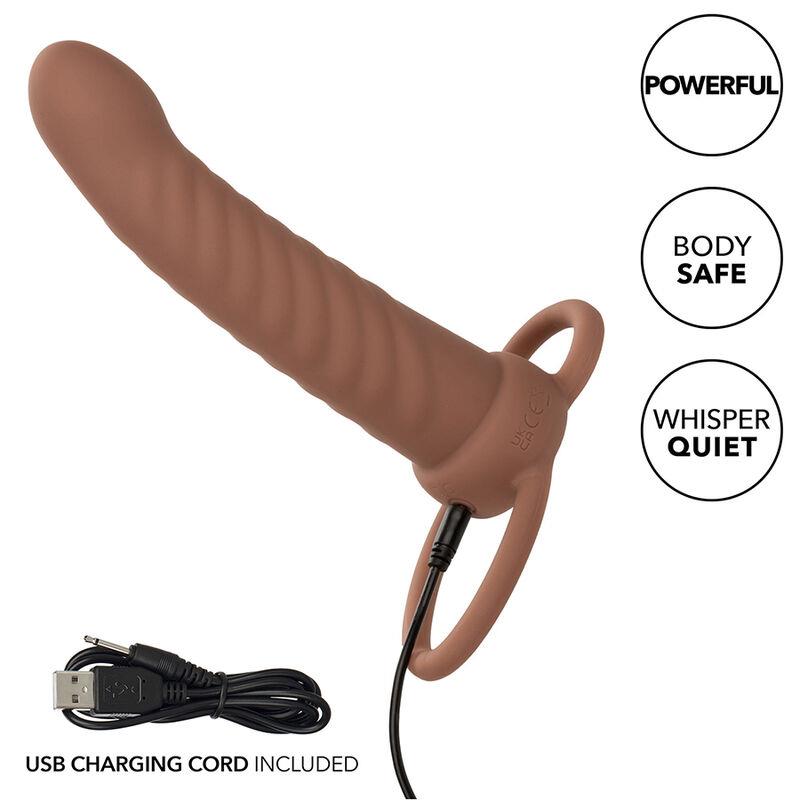 MAXX RIBBED DUAL PENETRATOR 10 VIBRATIONS BROWN