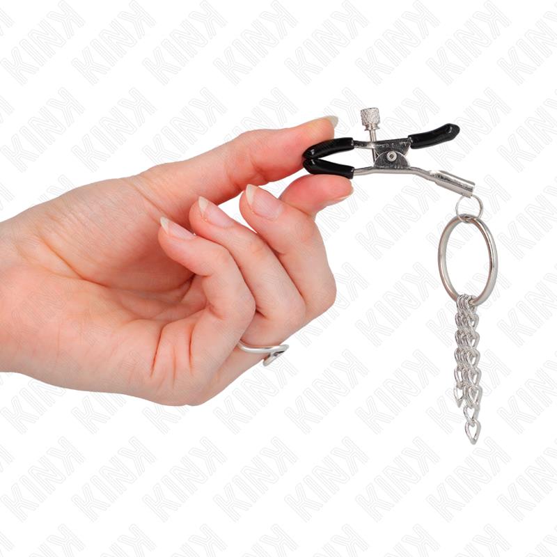 O RING NIPPLE CLAMP AND LITTLE CHAIN SILVER 6 CM