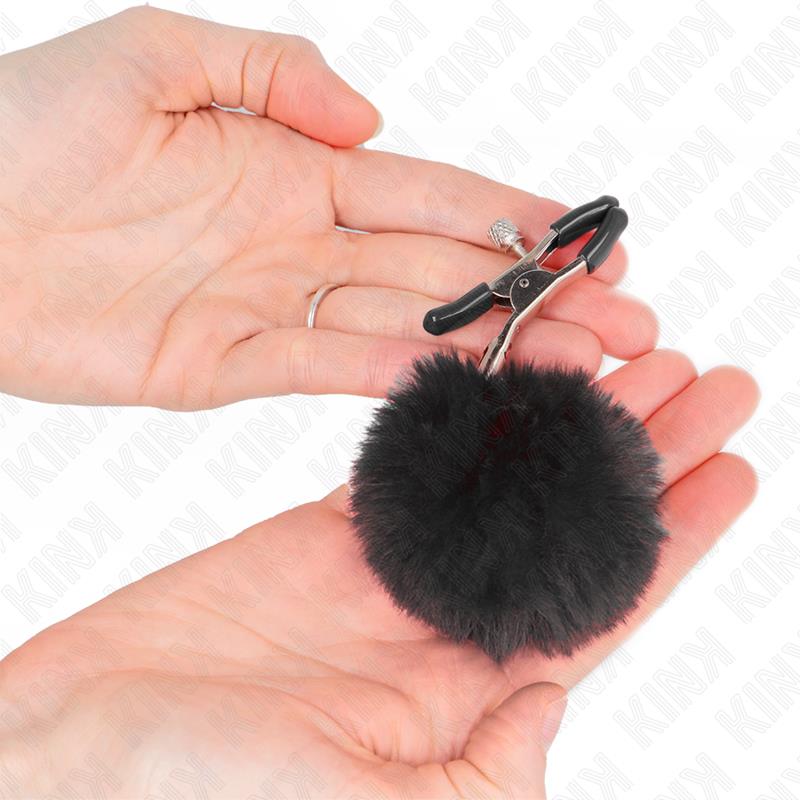 FAUX FUR BALL NIPPLE CLAMP BLACK 6 CM
