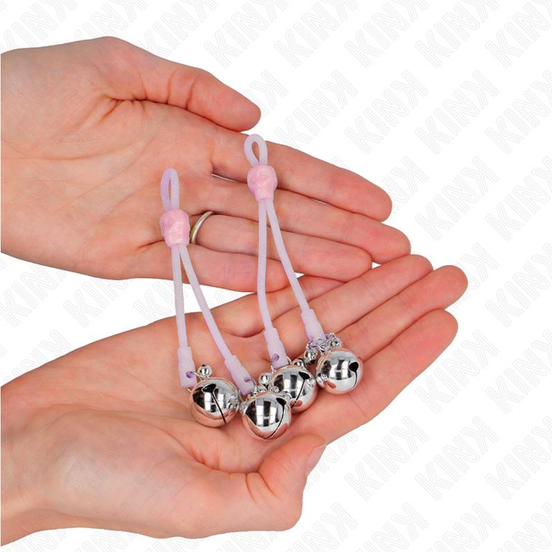 LUMINOUS SKULL NIPPLE CLAMPS WITH RING BELLS ADJUSTABLE PINK / SILVER