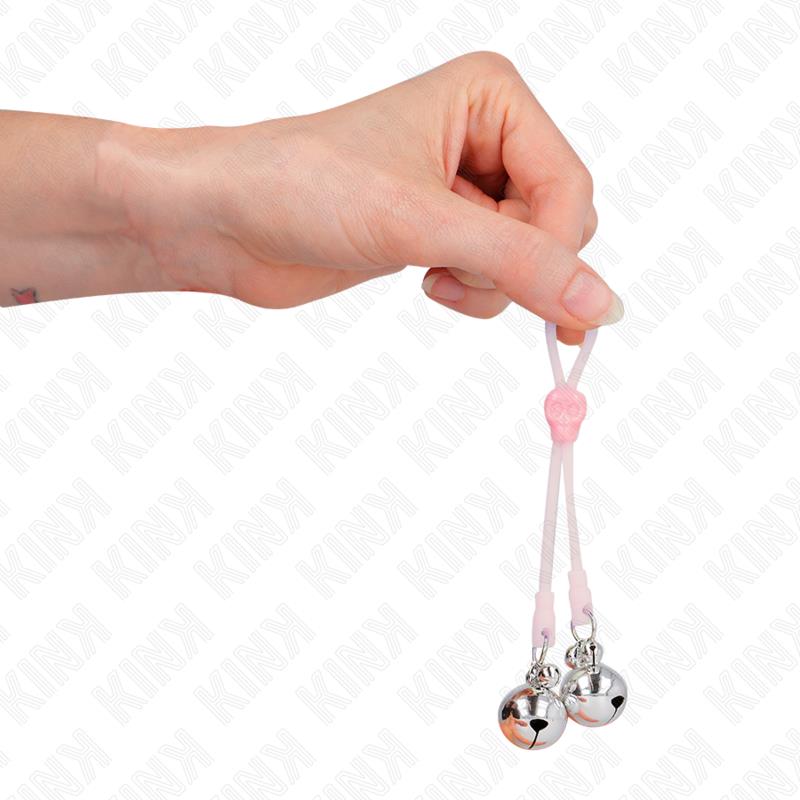 LUMINOUS SKULL NIPPLE CLAMPS WITH RING BELLS ADJUSTABLE PINK / SILVER