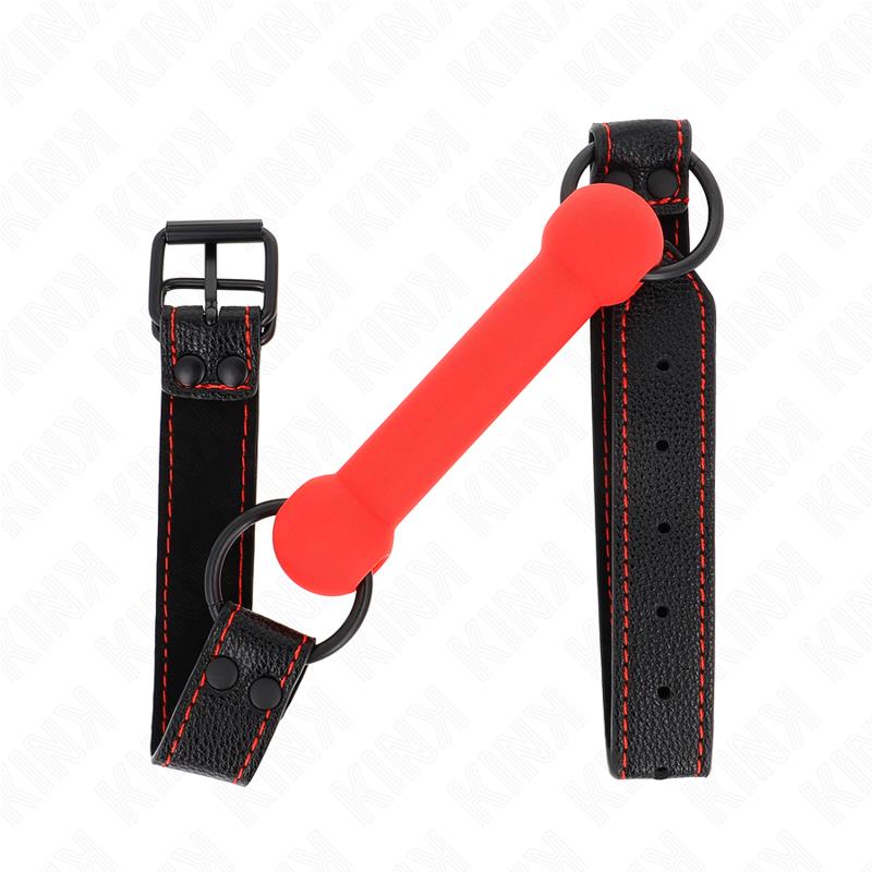 BONE GAG WITH LEATHERETTE STRAP RED ADJUSTABLE 41-57 CM