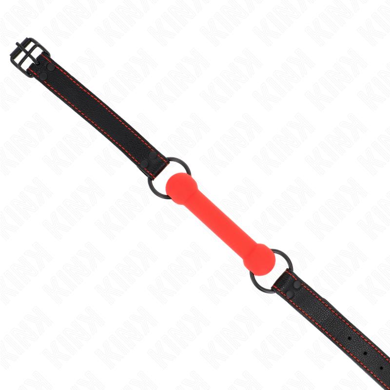 BONE GAG WITH LEATHERETTE STRAP RED ADJUSTABLE 41-57 CM