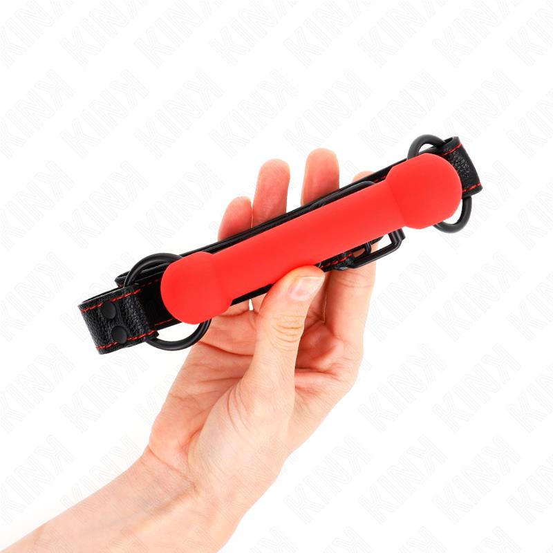 BONE GAG WITH LEATHERETTE STRAP RED ADJUSTABLE 41-57 CM