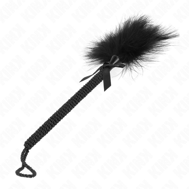NYLON ROPE WAND WITH TICKLE FEATHERS AND BLACK BOW 25 CM
