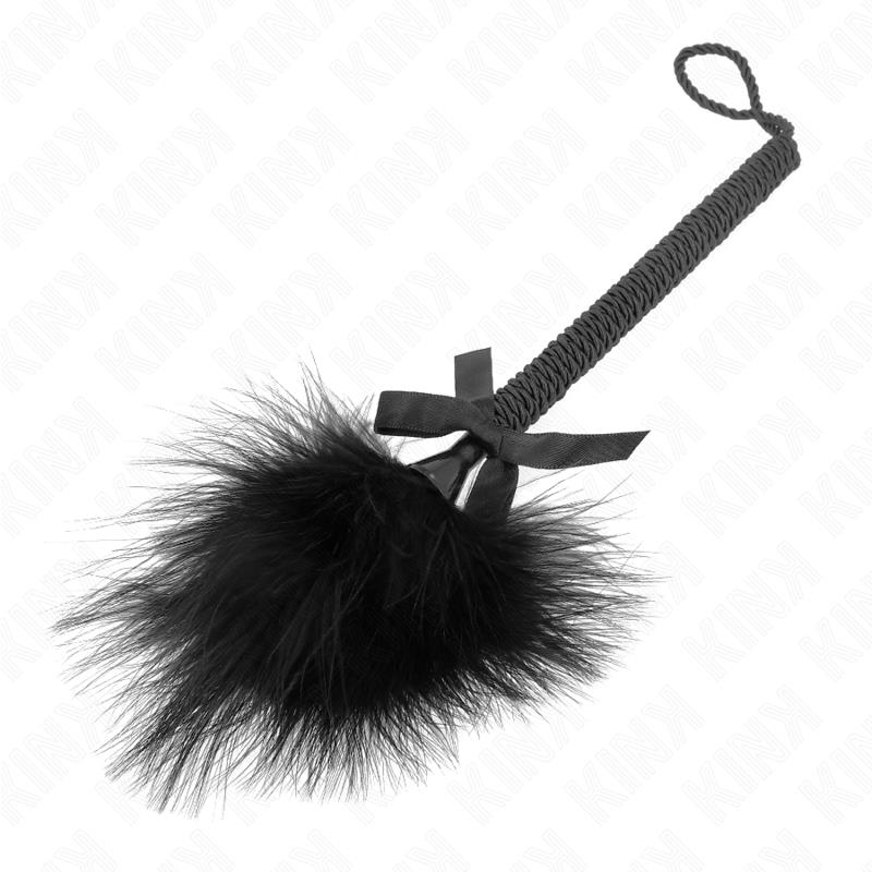 NYLON ROPE WAND WITH TICKLE FEATHERS AND BLACK BOW 25 CM