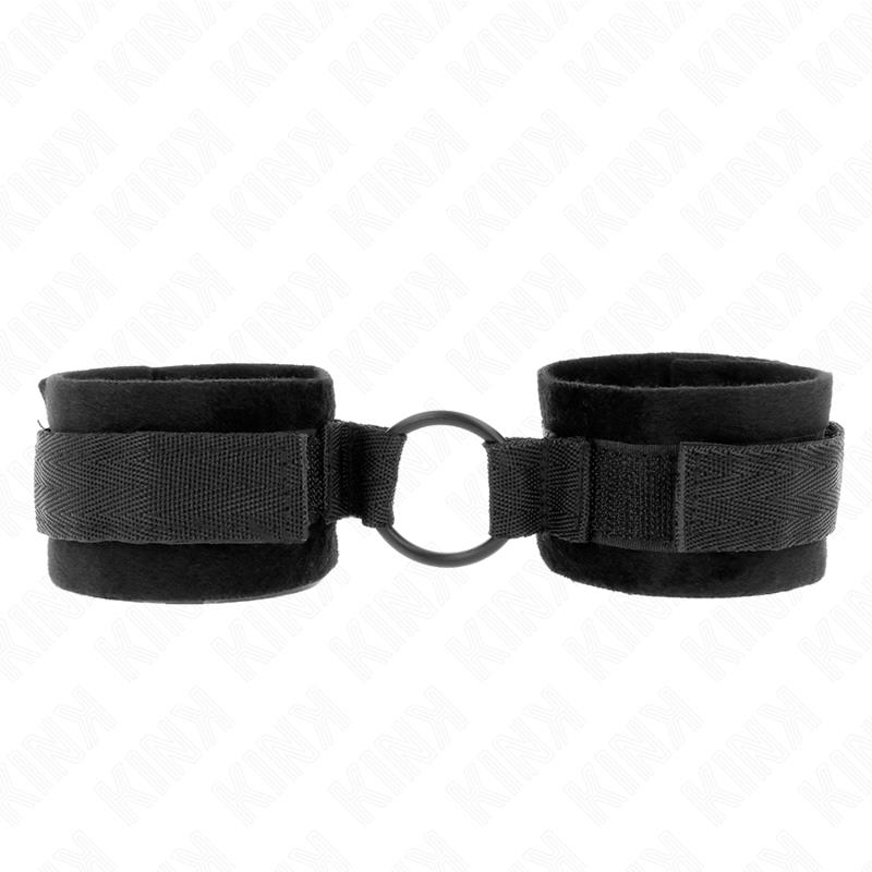 BEGINNER FUR HAND CUFFS 25 CM WITH O-RING 4 CM BLACK ADJUSTABLE 15-25 CM
