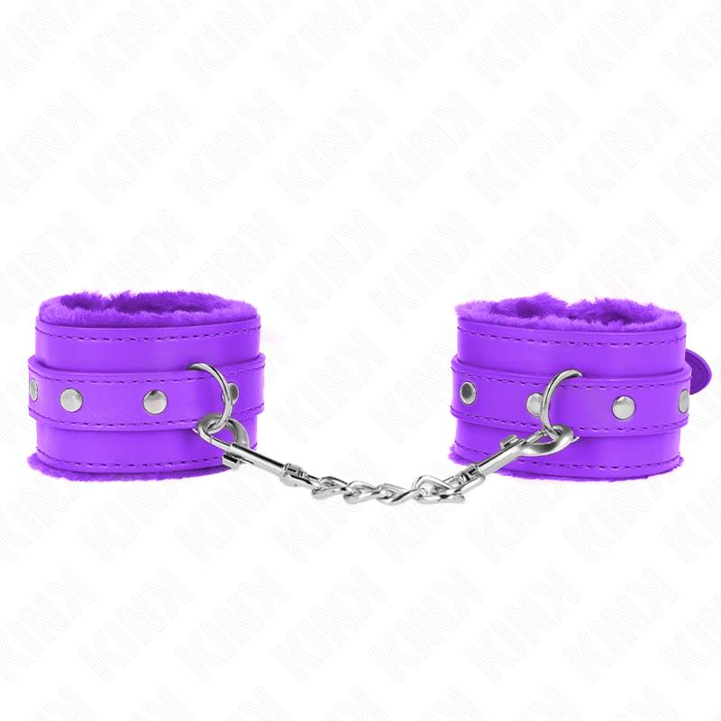 PREMIUM FUR LINED WRIST RESTRAINTS PURPLE WITH PURPLE BELT ADJUSTABLE 17-29 CM X 6 CM